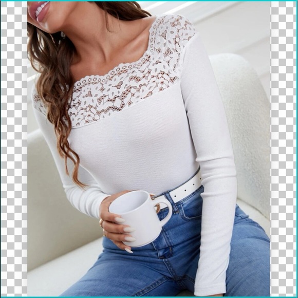 New! Lace Insert Ribbed Knit Top - Picture 8 of 14